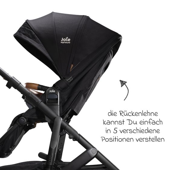 Joie Signature 2in1 Kombi-Kinderwagen-Set Vinca bis 22 kg belastbar mit Kinderwagenkette & Ring-Greifling - Teleskopschieber, Sitzeinheit, Babywanne Ramble XL, Adapter & Zubehörpaket - Signature - Eclipse