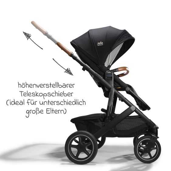 Joie Signature 2in1 Kombi-Kinderwagen-Set Vinca bis 22 kg belastbar mit Kinderwagenkette & Ring-Greifling - Teleskopschieber, Sitzeinheit, Babywanne Ramble XL, Adapter & Zubehörpaket - Signature - Eclipse