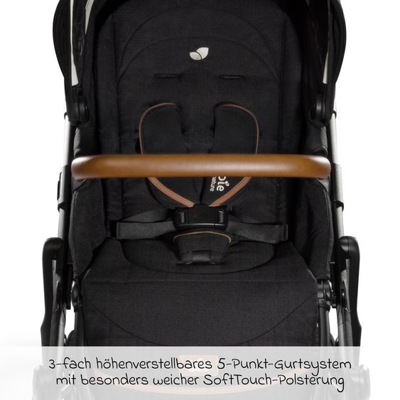 Joie Signature 2in1 Kombi-Kinderwagen-Set Vinca bis 22 kg belastbar mit Kinderwagenkette & Ring-Greifling - Teleskopschieber, Sitzeinheit, Babywanne Ramble XL, Adapter & Zubehörpaket - Signature - Eclipse