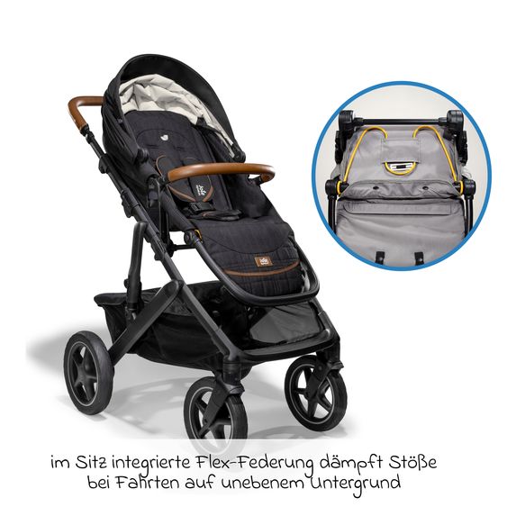 Joie Signature 2in1 Kombi-Kinderwagen-Set Vinca bis 22 kg belastbar mit Kinderwagenkette & Ring-Greifling - Teleskopschieber, Sitzeinheit, Babywanne Ramble XL, Adapter & Zubehörpaket - Signature - Eclipse