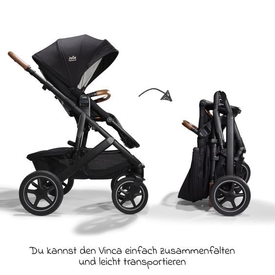 Joie Signature 2in1 Kombi-Kinderwagen-Set Vinca bis 22 kg belastbar mit Kinderwagenkette & Ring-Greifling - Teleskopschieber, Sitzeinheit, Babywanne Ramble XL, Adapter & Zubehörpaket - Signature - Eclipse