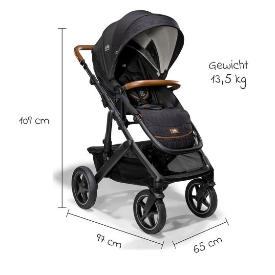 Joie Signature 2in1 Kombi-Kinderwagen-Set Vinca bis 22 kg belastbar mit Kinderwagenkette & Ring-Greifling - Teleskopschieber, Sitzeinheit, Babywanne Ramble XL, Adapter & Zubehörpaket - Signature - Eclipse