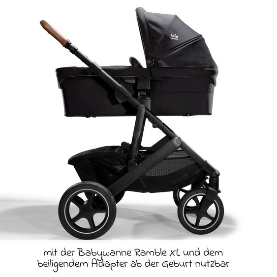 Joie Signature 2in1 Kombi-Kinderwagen-Set Vinca bis 22 kg belastbar mit Kinderwagenkette & Ring-Greifling - Teleskopschieber, Sitzeinheit, Babywanne Ramble XL, Adapter & Zubehörpaket - Signature - Eclipse