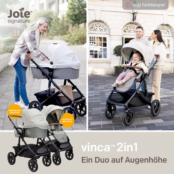 Joie Signature 2in1 Kombi-Kinderwagen-Set Vinca bis 22 kg belastbar mit Kinderwagenkette & Ring-Greifling - Teleskopschieber, Sitzeinheit, Babywanne Ramble XL, Adapter & Zubehörpaket - Signature - Eclipse