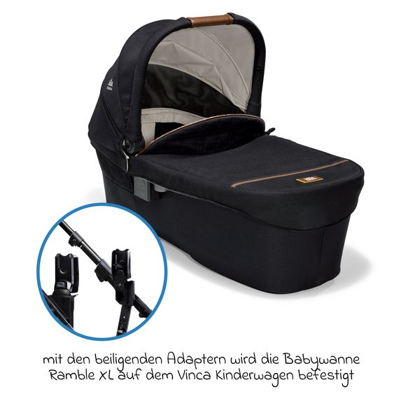 Joie Signature 2in1 Kombi-Kinderwagen-Set Vinca bis 22 kg belastbar mit Kinderwagenkette & Ring-Greifling - Teleskopschieber, Sitzeinheit, Babywanne Ramble XL, Adapter & Zubehörpaket - Signature - Eclipse