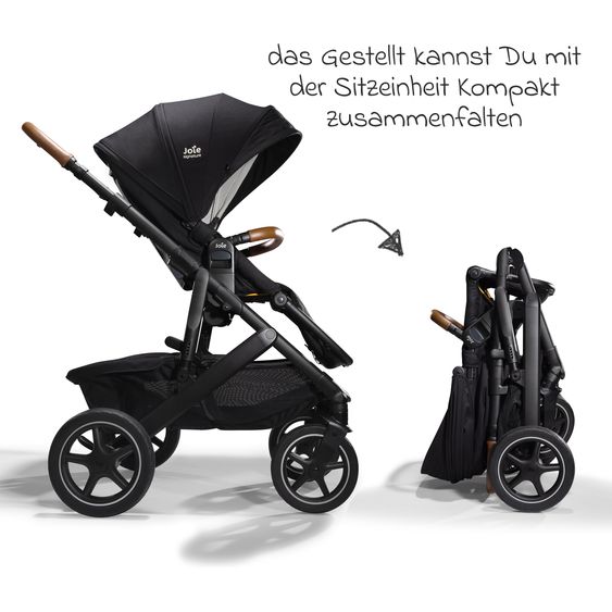 Joie Signature 2in1 Kombi-Kinderwagen-Set Vinca bis 22 kg belastbar mit Kinderwagenkette & Ring-Greifling - Teleskopschieber, Sitzeinheit, Babywanne Ramble XL, Adapter & Zubehörpaket - Signature - Eclipse