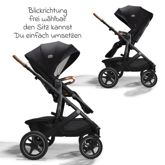 Joie Signature 2in1 Kombi-Kinderwagen-Set Vinca bis 22 kg belastbar mit Kinderwagenkette & Ring-Greifling - Teleskopschieber, Sitzeinheit, Babywanne Ramble XL, Adapter & Zubehörpaket - Signature - Eclipse