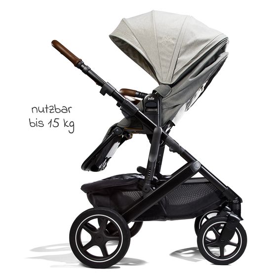 Joie Signature 2in1 Kombi-Kinderwagen-Set Vinca bis 22 kg belastbar mit Kinderwagenkette & Ring-Greifling - Teleskopschieber, Sitzeinheit, Babywanne Ramble XL, Adapter & Zubehörpaket - Signature - Oyster