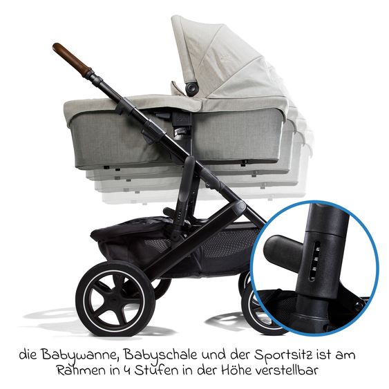 Joie Signature 2in1 Kombi-Kinderwagen-Set Vinca bis 22 kg belastbar mit Kinderwagenkette & Ring-Greifling - Teleskopschieber, Sitzeinheit, Babywanne Ramble XL, Adapter & Zubehörpaket - Signature - Oyster