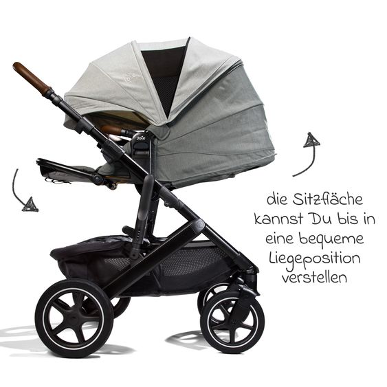 Joie Signature 2in1 Kombi-Kinderwagen-Set Vinca bis 22 kg belastbar mit Kinderwagenkette & Ring-Greifling - Teleskopschieber, Sitzeinheit, Babywanne Ramble XL, Adapter & Zubehörpaket - Signature - Oyster