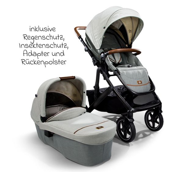 Joie Signature 2in1 Kombi-Kinderwagen-Set Vinca bis 22 kg belastbar mit Kinderwagenkette & Ring-Greifling - Teleskopschieber, Sitzeinheit, Babywanne Ramble XL, Adapter & Zubehörpaket - Signature - Oyster