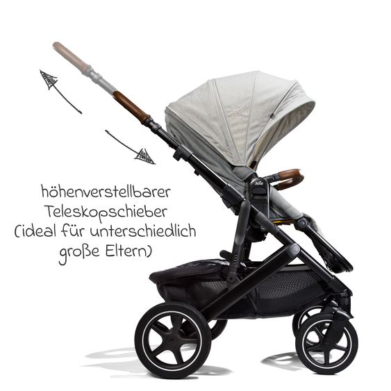 Joie Signature 2in1 Kombi-Kinderwagen-Set Vinca bis 22 kg belastbar mit Kinderwagenkette & Ring-Greifling - Teleskopschieber, Sitzeinheit, Babywanne Ramble XL, Adapter & Zubehörpaket - Signature - Oyster