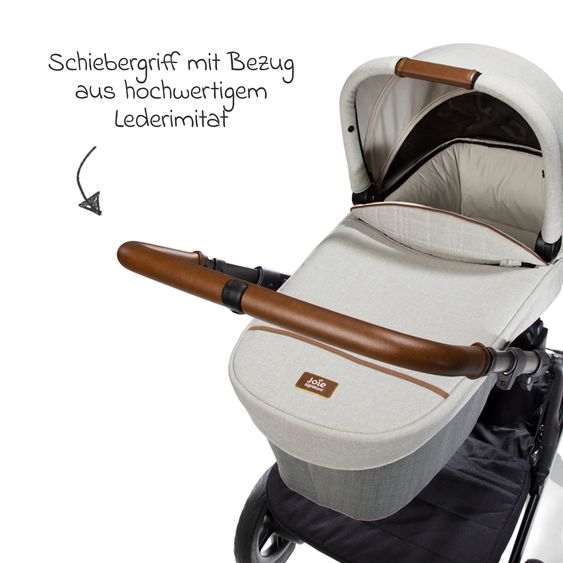 Joie Signature 2in1 Kombi-Kinderwagen-Set Vinca bis 22 kg belastbar mit Kinderwagenkette & Ring-Greifling - Teleskopschieber, Sitzeinheit, Babywanne Ramble XL, Adapter & Zubehörpaket - Signature - Oyster