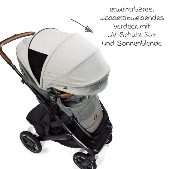 Joie Signature 2in1 Kombi-Kinderwagen-Set Vinca bis 22 kg belastbar mit Kinderwagenkette & Ring-Greifling - Teleskopschieber, Sitzeinheit, Babywanne Ramble XL, Adapter & Zubehörpaket - Signature - Oyster