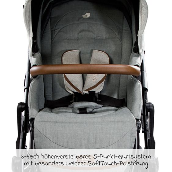 Joie Signature 2in1 Kombi-Kinderwagen-Set Vinca bis 22 kg belastbar mit Kinderwagenkette & Ring-Greifling - Teleskopschieber, Sitzeinheit, Babywanne Ramble XL, Adapter & Zubehörpaket - Signature - Oyster