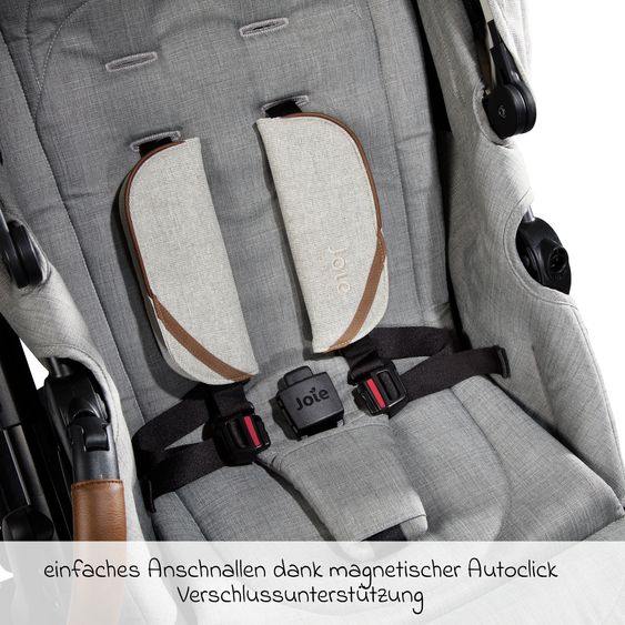 Joie Signature 2in1 Kombi-Kinderwagen-Set Vinca bis 22 kg belastbar mit Kinderwagenkette & Ring-Greifling - Teleskopschieber, Sitzeinheit, Babywanne Ramble XL, Adapter & Zubehörpaket - Signature - Oyster