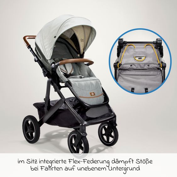 Joie Signature 2in1 Kombi-Kinderwagen-Set Vinca bis 22 kg belastbar mit Kinderwagenkette & Ring-Greifling - Teleskopschieber, Sitzeinheit, Babywanne Ramble XL, Adapter & Zubehörpaket - Signature - Oyster