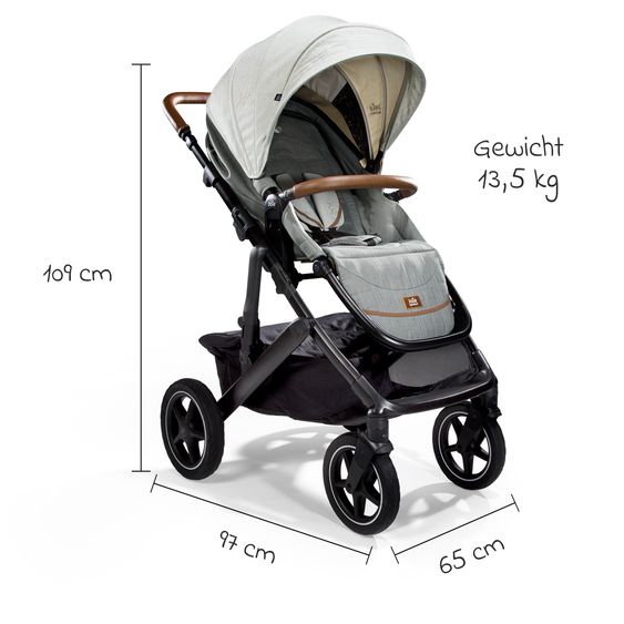 Joie Signature 2in1 Kombi-Kinderwagen-Set Vinca bis 22 kg belastbar mit Kinderwagenkette & Ring-Greifling - Teleskopschieber, Sitzeinheit, Babywanne Ramble XL, Adapter & Zubehörpaket - Signature - Oyster