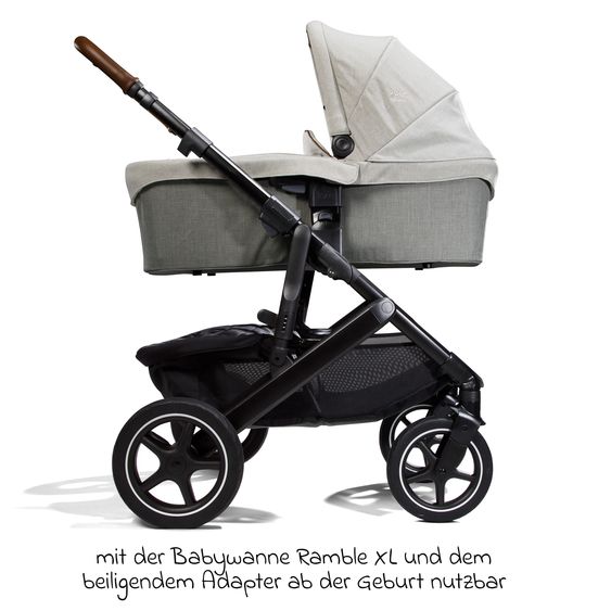 Joie Signature 2in1 Kombi-Kinderwagen-Set Vinca bis 22 kg belastbar mit Kinderwagenkette & Ring-Greifling - Teleskopschieber, Sitzeinheit, Babywanne Ramble XL, Adapter & Zubehörpaket - Signature - Oyster