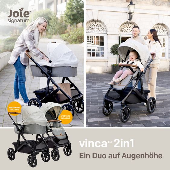 Joie Signature 2in1 Kombi-Kinderwagen-Set Vinca bis 22 kg belastbar mit Kinderwagenkette & Ring-Greifling - Teleskopschieber, Sitzeinheit, Babywanne Ramble XL, Adapter & Zubehörpaket - Signature - Oyster