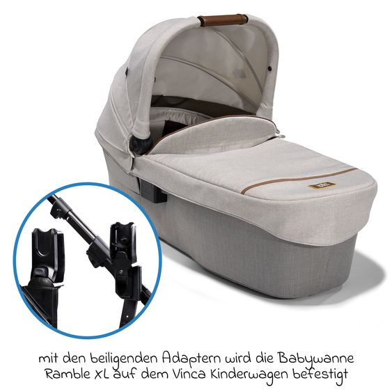 Joie Signature 2in1 Kombi-Kinderwagen-Set Vinca bis 22 kg belastbar mit Kinderwagenkette & Ring-Greifling - Teleskopschieber, Sitzeinheit, Babywanne Ramble XL, Adapter & Zubehörpaket - Signature - Oyster