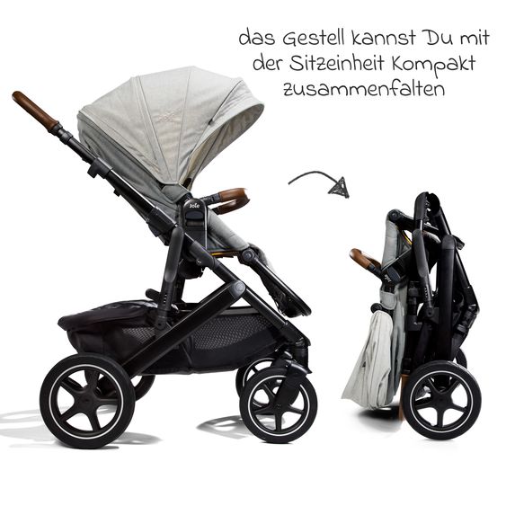 Joie Signature 2in1 Kombi-Kinderwagen-Set Vinca bis 22 kg belastbar mit Kinderwagenkette & Ring-Greifling - Teleskopschieber, Sitzeinheit, Babywanne Ramble XL, Adapter & Zubehörpaket - Signature - Oyster