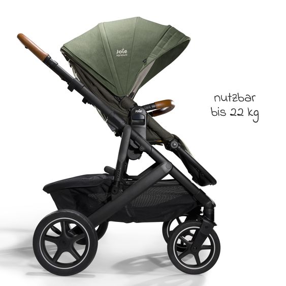 Joie Signature 2in1 Kombi-Kinderwagen-Set Vinca bis 22 kg belastbar mit Kinderwagenkette & Ring-Greifling - Teleskopschieber, Sitzeinheit, Babywanne Ramble XL, Adapter & Zubehörpaket - Signature - Pine