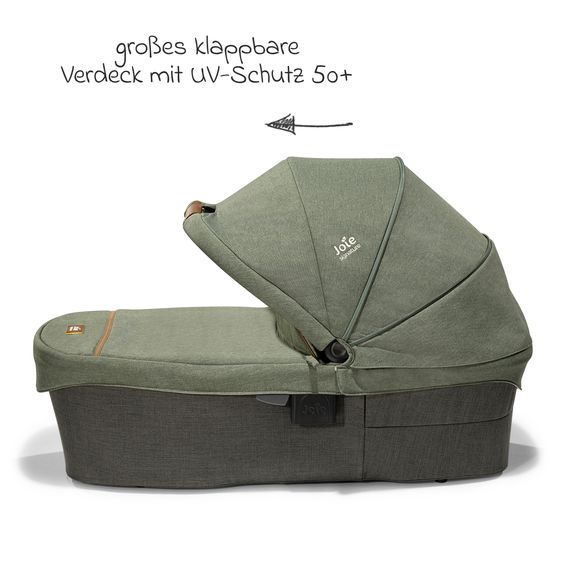 Joie Signature 2in1 Kombi-Kinderwagen-Set Vinca bis 22 kg belastbar mit Kinderwagenkette & Ring-Greifling - Teleskopschieber, Sitzeinheit, Babywanne Ramble XL, Adapter & Zubehörpaket - Signature - Pine