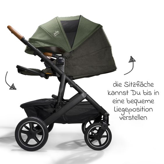 Joie Signature 2in1 Kombi-Kinderwagen-Set Vinca bis 22 kg belastbar mit Kinderwagenkette & Ring-Greifling - Teleskopschieber, Sitzeinheit, Babywanne Ramble XL, Adapter & Zubehörpaket - Signature - Pine