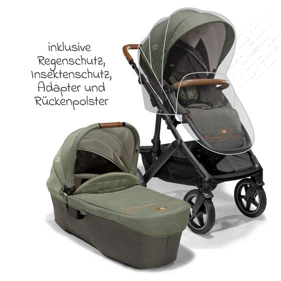 Joie Signature 2in1 Kombi-Kinderwagen-Set Vinca bis 22 kg belastbar mit Kinderwagenkette & Ring-Greifling - Teleskopschieber, Sitzeinheit, Babywanne Ramble XL, Adapter & Zubehörpaket - Signature - Pine