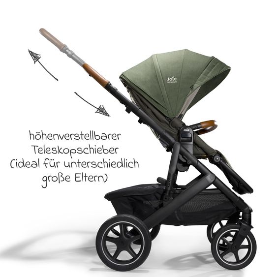 Joie Signature 2in1 Kombi-Kinderwagen-Set Vinca bis 22 kg belastbar mit Kinderwagenkette & Ring-Greifling - Teleskopschieber, Sitzeinheit, Babywanne Ramble XL, Adapter & Zubehörpaket - Signature - Pine