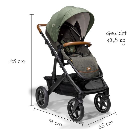 Joie Signature 2in1 Kombi-Kinderwagen-Set Vinca bis 22 kg belastbar mit Kinderwagenkette & Ring-Greifling - Teleskopschieber, Sitzeinheit, Babywanne Ramble XL, Adapter & Zubehörpaket - Signature - Pine