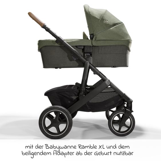 Joie Signature 2in1 Kombi-Kinderwagen-Set Vinca bis 22 kg belastbar mit Kinderwagenkette & Ring-Greifling - Teleskopschieber, Sitzeinheit, Babywanne Ramble XL, Adapter & Zubehörpaket - Signature - Pine