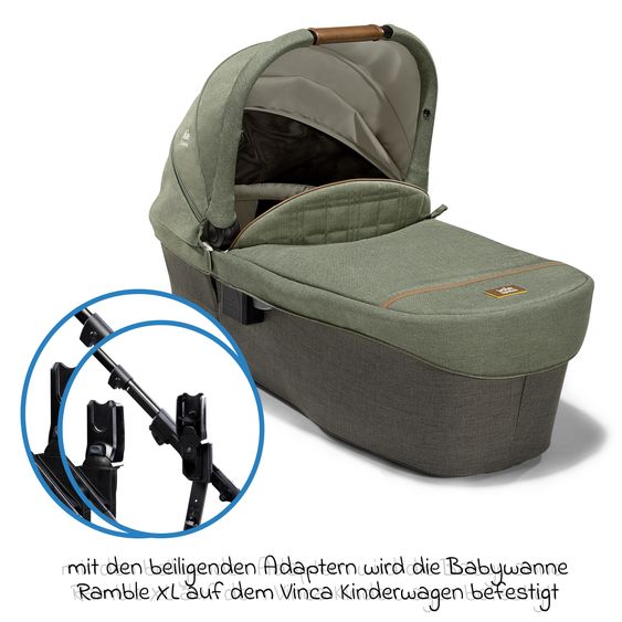 Joie Signature 2in1 Kombi-Kinderwagen-Set Vinca bis 22 kg belastbar mit Kinderwagenkette & Ring-Greifling - Teleskopschieber, Sitzeinheit, Babywanne Ramble XL, Adapter & Zubehörpaket - Signature - Pine