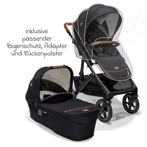 Joie Signature 2in1 Kombi-Kinderwagen-Set Vinca bis 22 kg belastbar mit Teleskopschieber umsetzbare Sitzeinheit, Babywanne Ramble XL, Adapter, Regenschutz & Rückenpolster - Signature - Eclipse