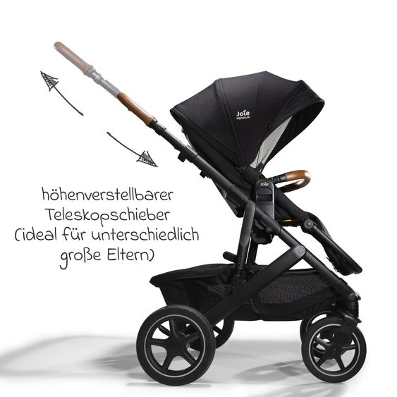 Joie Signature 2in1 Kombi-Kinderwagen-Set Vinca bis 22 kg belastbar mit Teleskopschieber umsetzbare Sitzeinheit, Babywanne Ramble XL, Adapter, Regenschutz & Rückenpolster - Signature - Eclipse