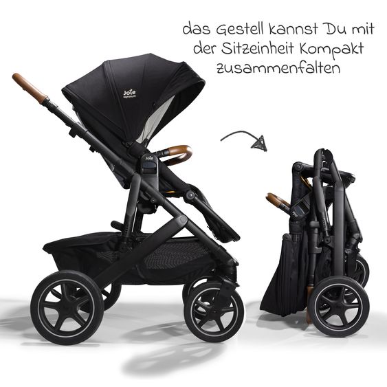 Joie Signature 2in1 Kombi-Kinderwagen-Set Vinca bis 22 kg belastbar mit Teleskopschieber umsetzbare Sitzeinheit, Babywanne Ramble XL, Adapter, Regenschutz & Rückenpolster - Signature - Eclipse