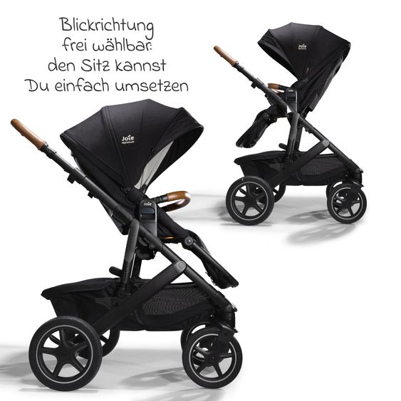 Joie Signature 2in1 Kombi-Kinderwagen-Set Vinca bis 22 kg belastbar mit Teleskopschieber umsetzbare Sitzeinheit, Babywanne Ramble XL, Adapter, Regenschutz & Rückenpolster - Signature - Eclipse