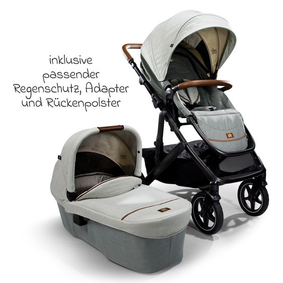 Joie Signature 2in1 Kombi-Kinderwagen-Set Vinca bis 22 kg belastbar mit Teleskopschieber umsetzbare Sitzeinheit, Babywanne Ramble XL, Adapter, Regenschutz & Rückenpolster - Signature - Oyster