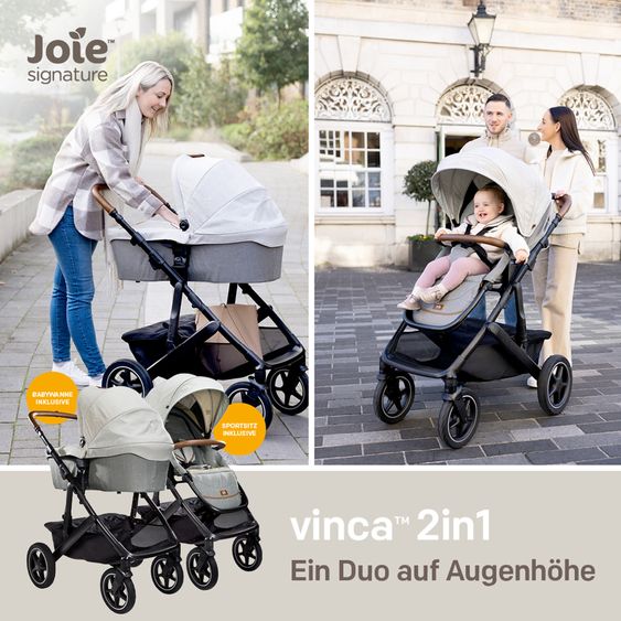 Joie Signature 2in1 Kombi-Kinderwagen-Set Vinca bis 22 kg belastbar mit Teleskopschieber umsetzbare Sitzeinheit, Babywanne Ramble XL, Adapter, Regenschutz & Rückenpolster - Signature - Oyster