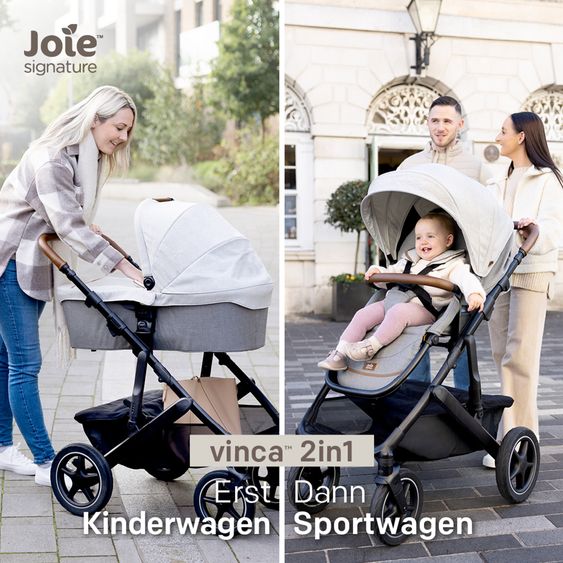 Joie Signature 2in1 Kombi-Kinderwagen-Set Vinca bis 22 kg belastbar mit Teleskopschieber umsetzbare Sitzeinheit, Babywanne Ramble XL, Adapter, Regenschutz & Rückenpolster - Signature - Oyster