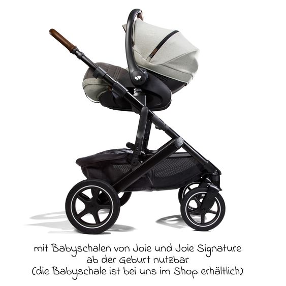 Joie Signature 2in1 Kombi-Kinderwagen-Set Vinca bis 22 kg belastbar mit Teleskopschieber umsetzbare Sitzeinheit, Babywanne Ramble XL, Adapter, Regenschutz & Rückenpolster - Signature - Oyster