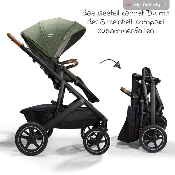 Joie Signature 2in1 Kombi-Kinderwagen-Set Vinca bis 22 kg belastbar mit Teleskopschieber umsetzbare Sitzeinheit, Babywanne Ramble XL, Adapter, Regenschutz & Rückenpolster - Signature - Pine