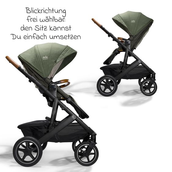 Joie Signature 2in1 Kombi-Kinderwagen-Set Vinca bis 22 kg belastbar mit Teleskopschieber umsetzbare Sitzeinheit, Babywanne Ramble XL, Adapter, Regenschutz & Rückenpolster - Signature - Pine