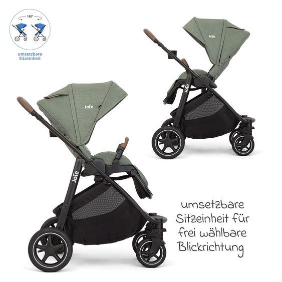 joie 2in1 Kombi-Kinderwagen-Set Versatrax bis 22 kg belastbar mit Babywanne Ramble XL, Schnullerkette, Adapter & Zubehörpaket - Laurel