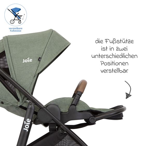 joie 2in1 Kombi-Kinderwagen-Set Versatrax bis 22 kg belastbar mit Babywanne Ramble XL, Schnullerkette, Adapter & Zubehörpaket - Laurel