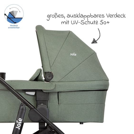 joie 2in1 Kombi-Kinderwagen-Set Versatrax bis 22 kg belastbar mit Babywanne Ramble XL, Schnullerkette, Adapter & Zubehörpaket - Laurel