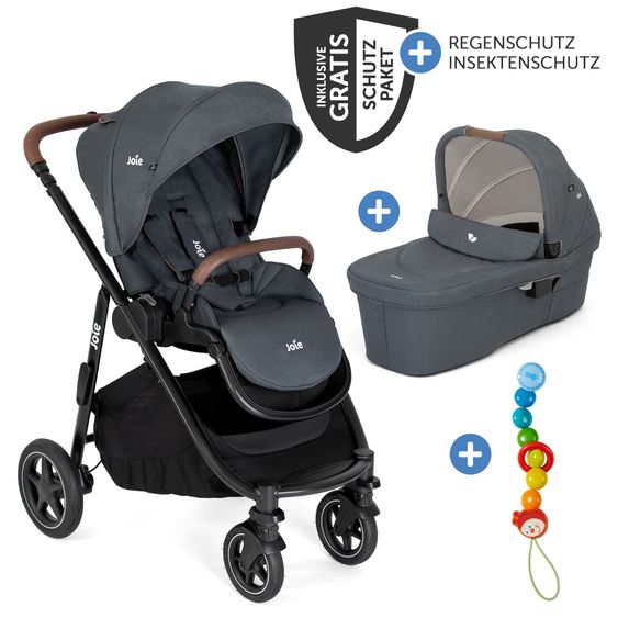 joie 2in1 Kombi-Kinderwagen-Set Versatrax bis 22 kg belastbar mit Babywanne Ramble XL, Schnullerkette, Adapter & Zubehörpaket - Moonlight