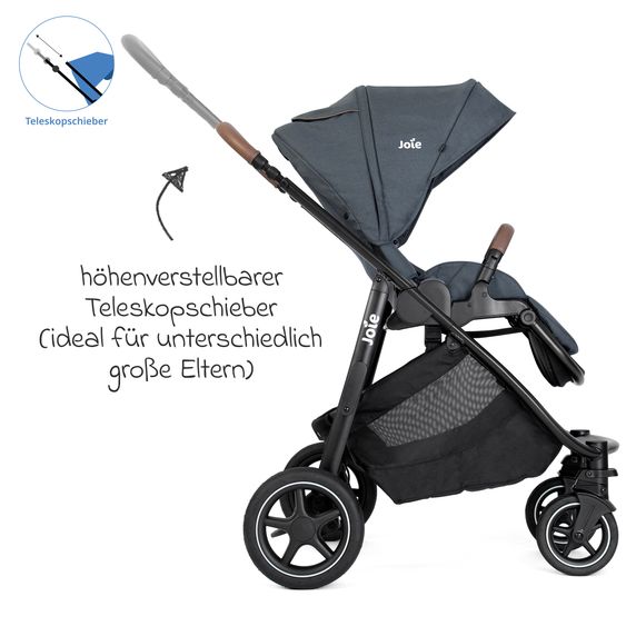 joie 2in1 Kombi-Kinderwagen-Set Versatrax bis 22 kg belastbar mit Babywanne Ramble XL, Schnullerkette, Adapter & Zubehörpaket - Moonlight