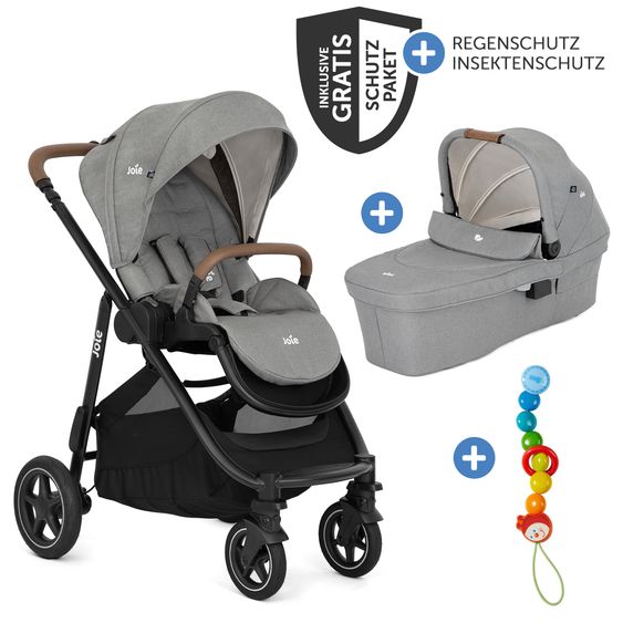 joie 2in1 Kombi-Kinderwagen-Set Versatrax bis 22 kg belastbar mit Babywanne Ramble XL, Schnullerkette, Adapter & Zubehörpaket - Pebble